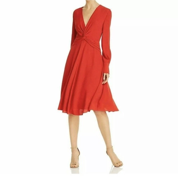 NEW EQUIPMENT Womens Sz 8 Scarlett Red Faun Twist Front Long Sleeve Dress $475 - Picture 1 of 8